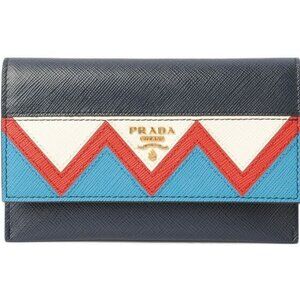 Prada Card Case Fold Wallet 1 Mc004 Saffiano Greche Shape Pressed Leather